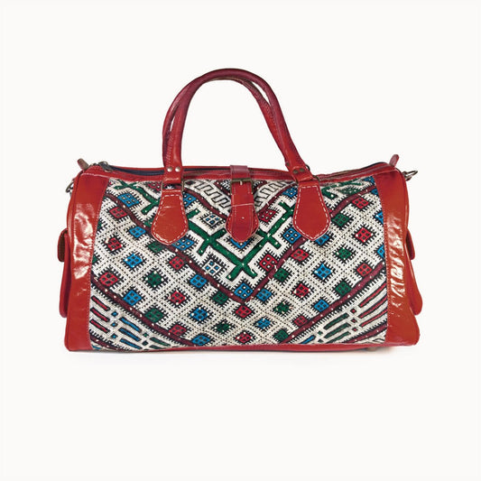 Kilim leren reistas S met kelim, 35 × 20 × 22 cm, rood