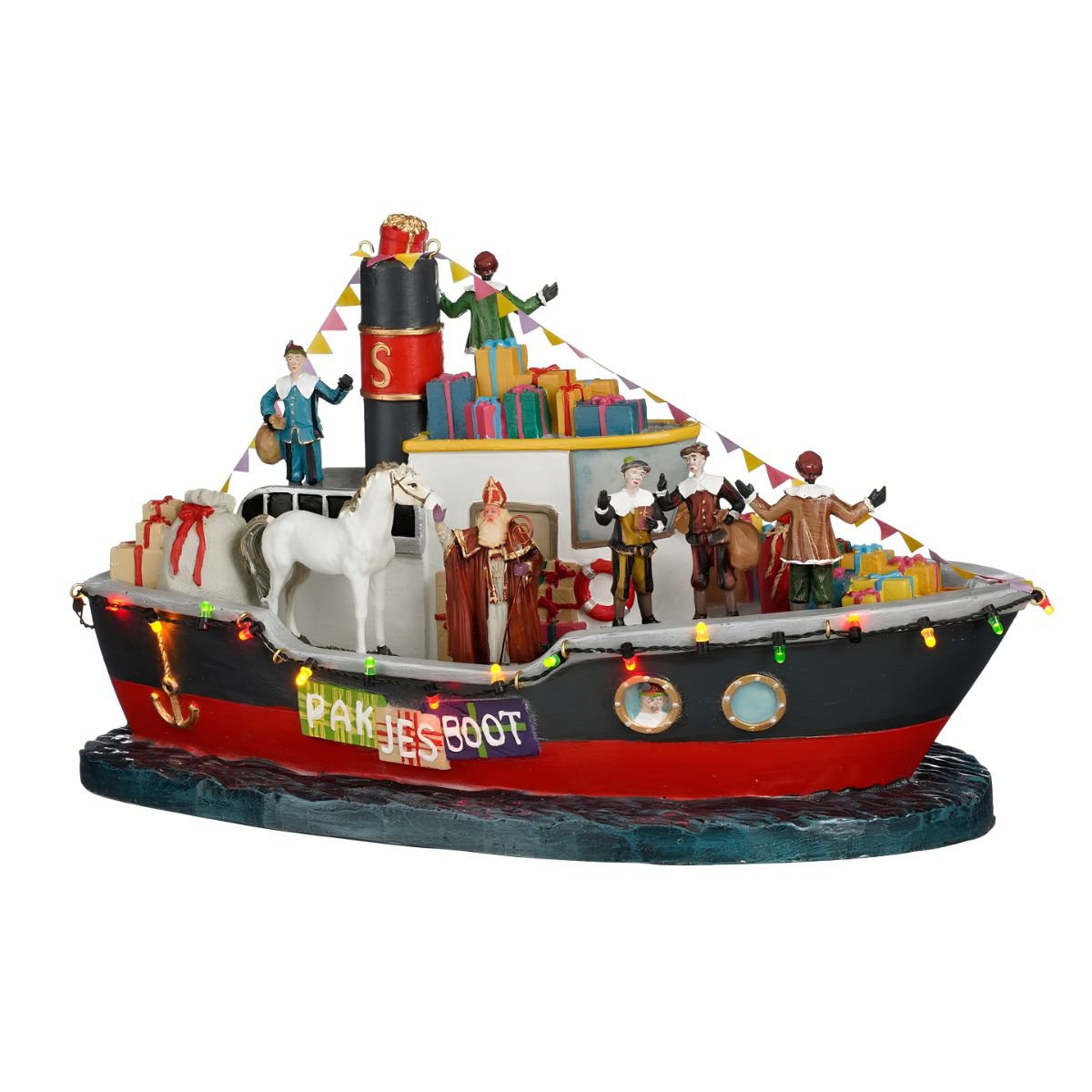 Sinterklaas pakjesboot met LED-verlichting, 32,5 × 17,5 × 19 cm