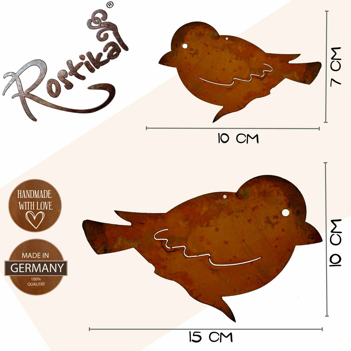 Roestmetalen vogel, hangend of op stok
