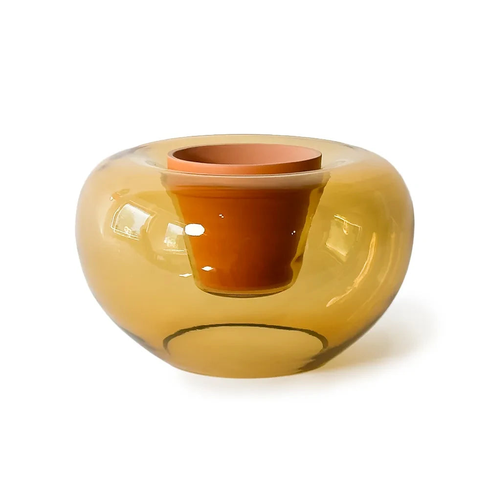 Potvase glazen plantenvaas met terracotta pot, Ø 35 cm