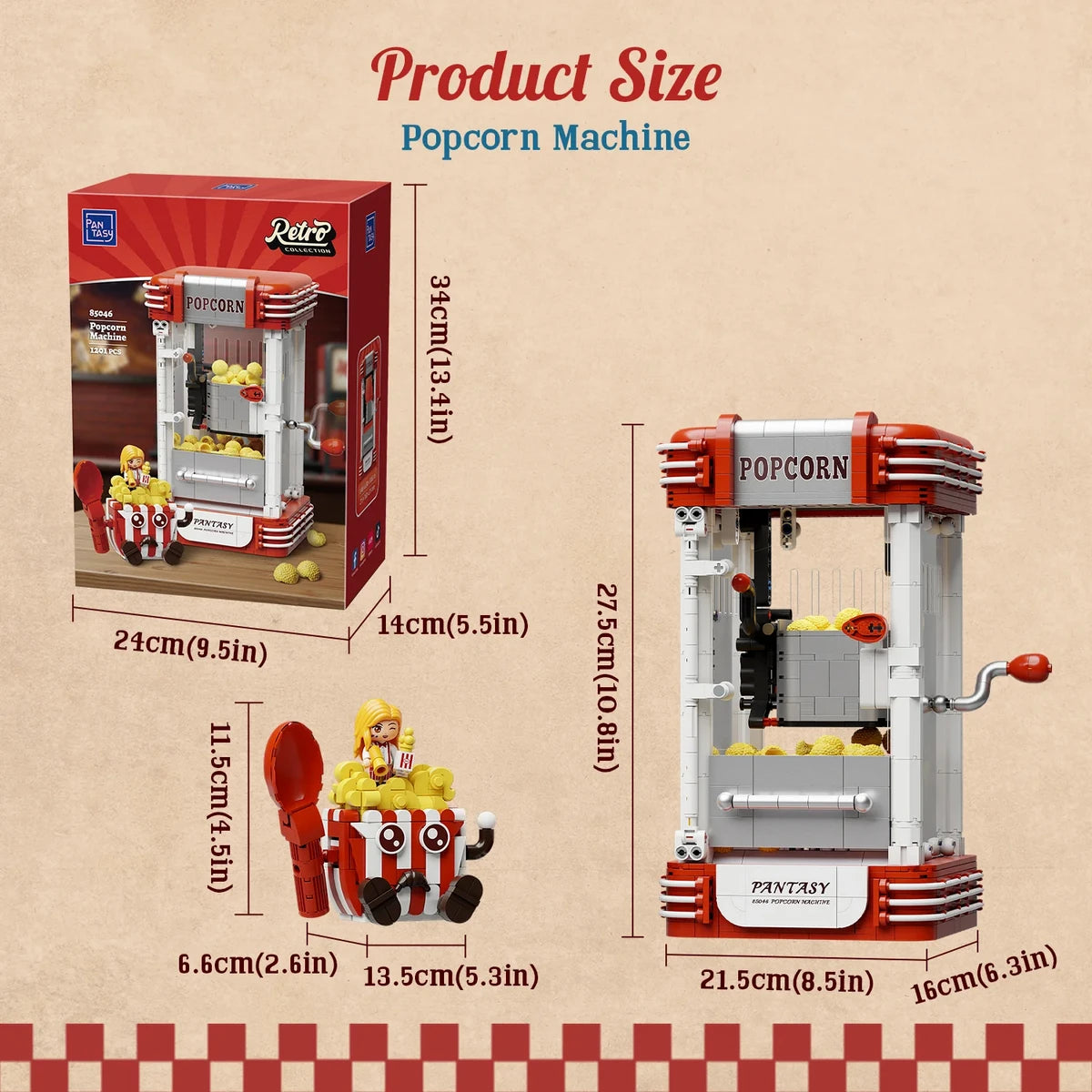 Pantasy 3D bouwblokjes, Popcorn Machine, 21,5 x 16 x 27,5 cm