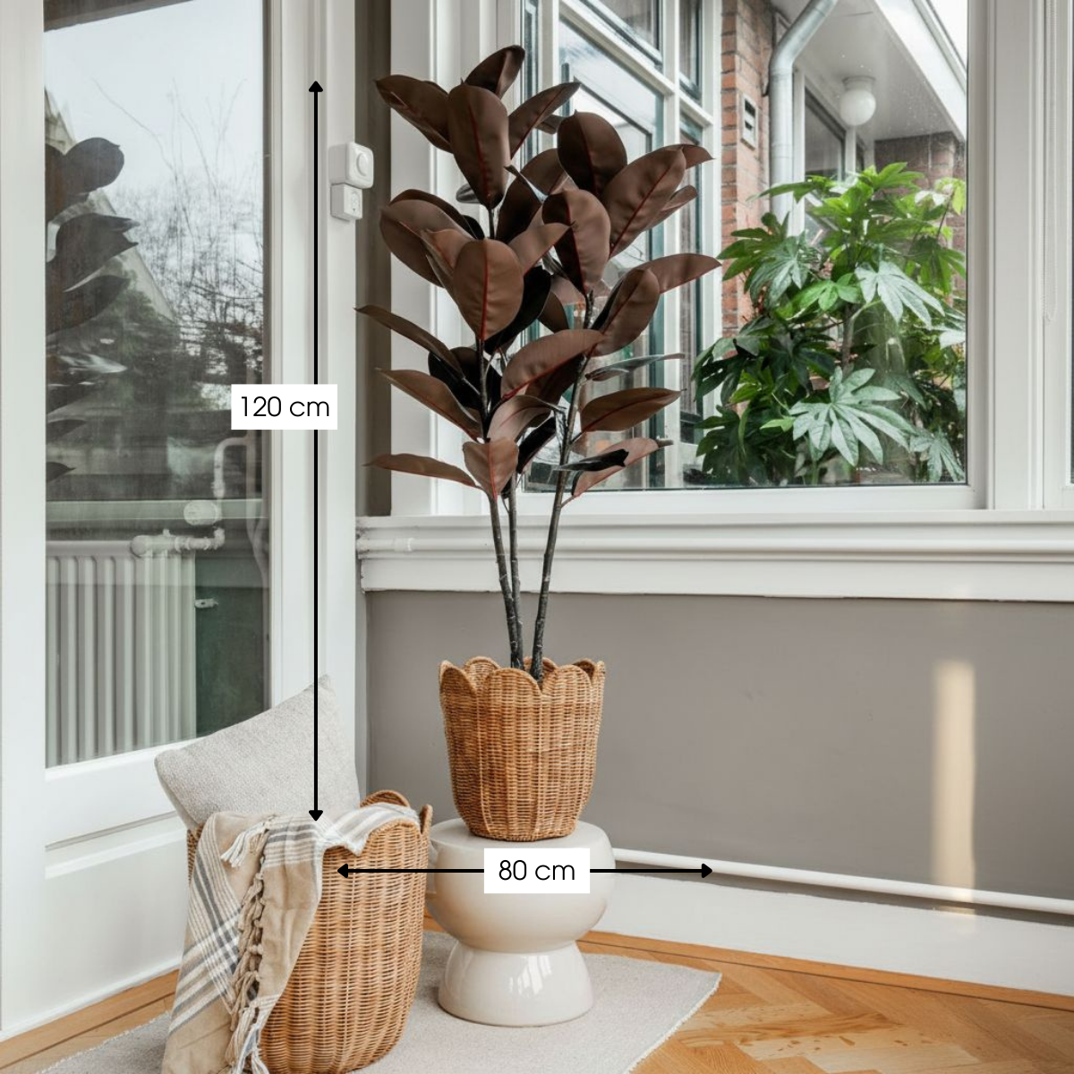 Rubberplant kunstplant, roodbruin, 120 cm
