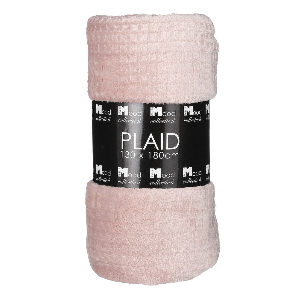 Fleece plaid Joanne, perzik met geblokt design, 130 × 180 cm