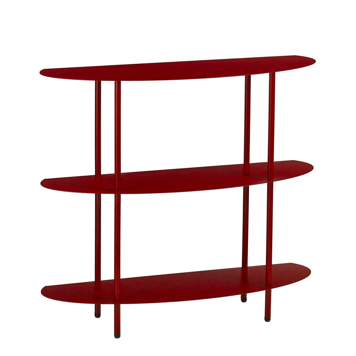 Open kast, rood met 3 ovale planken,  90 x 28 x 81 cm