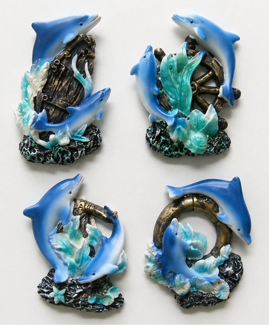 Dolfijn magneet met scheepsdetails, 8 cm, maritiem design, assorti