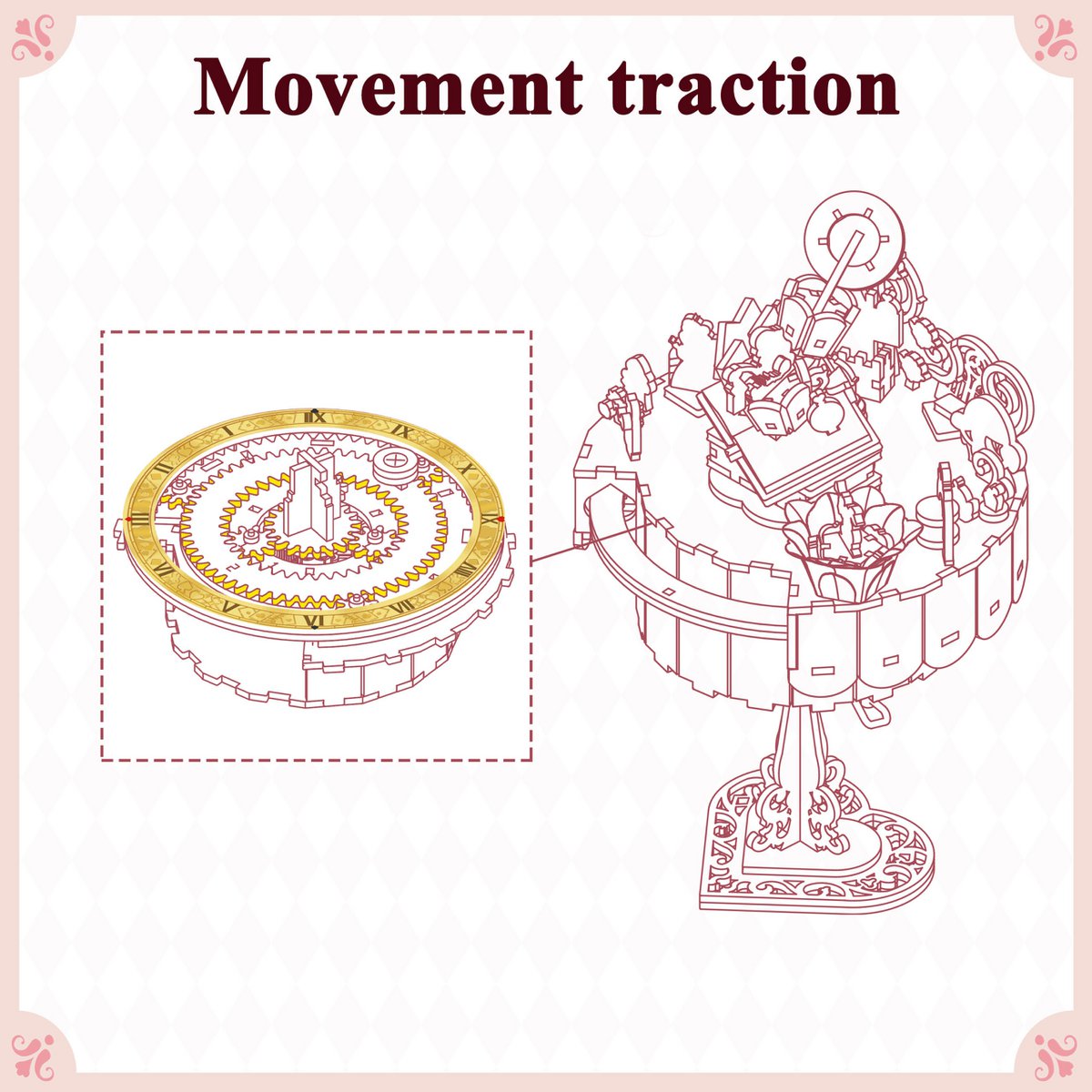 DIY 3D houten muziekdoos Alice's Tea Party, 13,7 x 13,2 x 20,9 cm