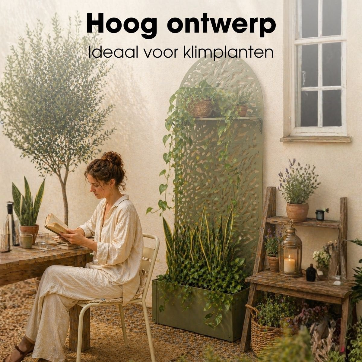 Sapri plantenbak met klimrek, groen, 90 × 33 × 180 cm