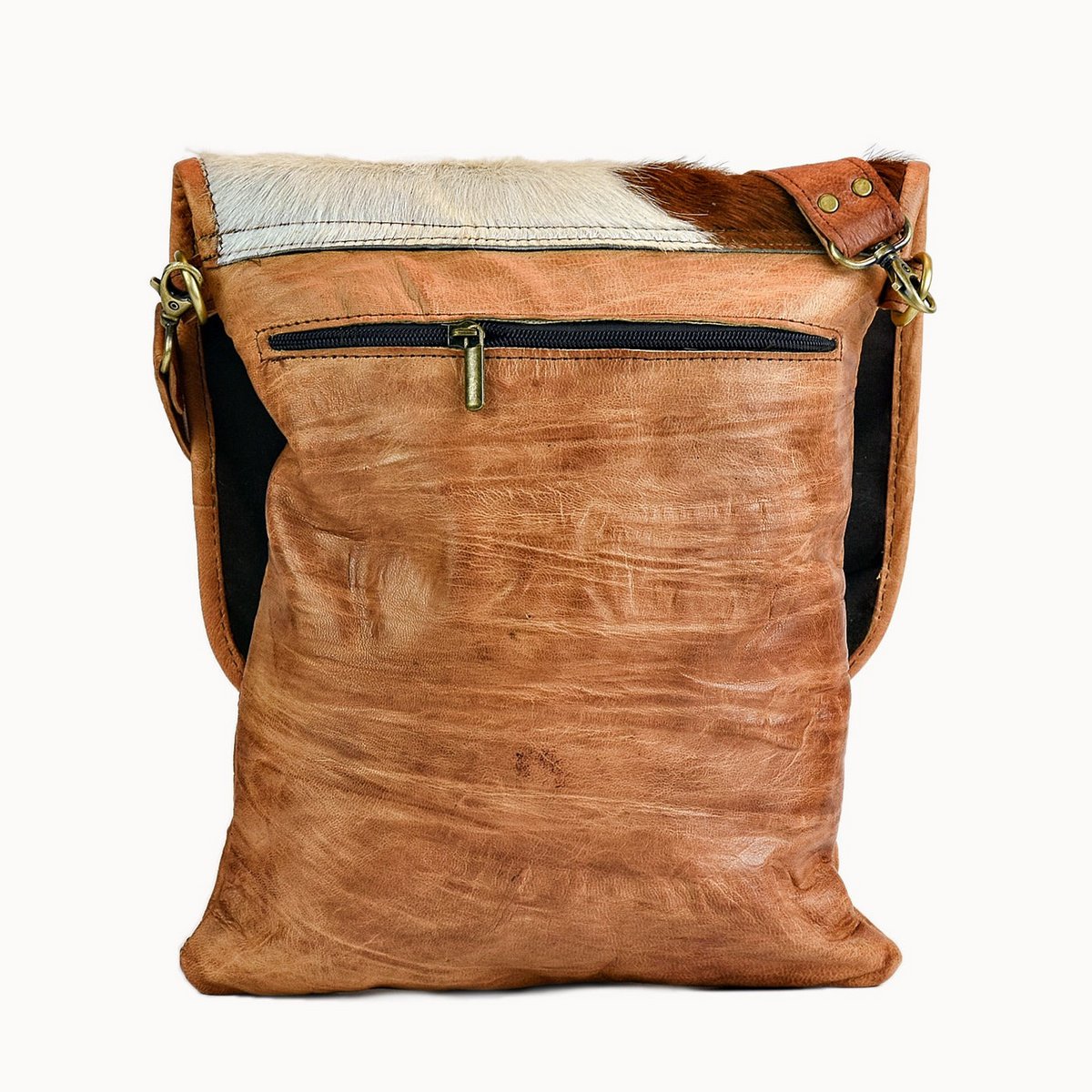Polly leren schoudertas met koeienvacht, 24 × 32 cm