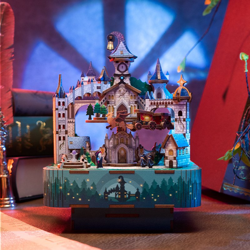 DIY 3D houten muziekdoos Magical Castle 14 x 14 x 18,6 cm