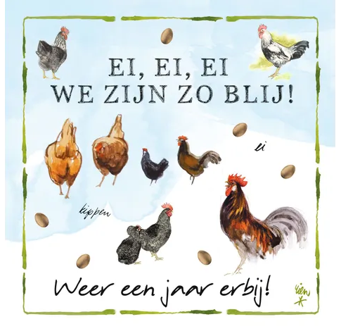 Rien Poortvliet Wenskaart – Ei ei ei we zijn zo blij – 13,5 x 13,5 cm