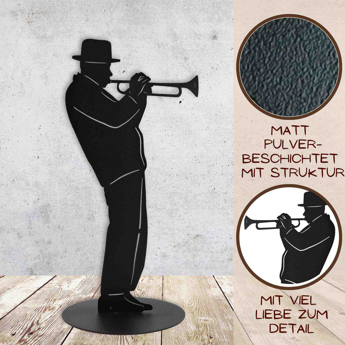 Trompettist, zwart metaal, 40 cm