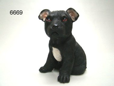 Stafford pup zwart/wit, 16 cm