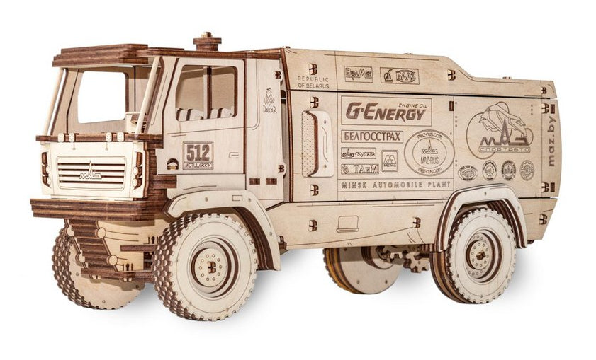 DIY houten mechanische puzzel rallytruck MAZ-5309RR, 35,2 x 13,1 x 16,7 cm