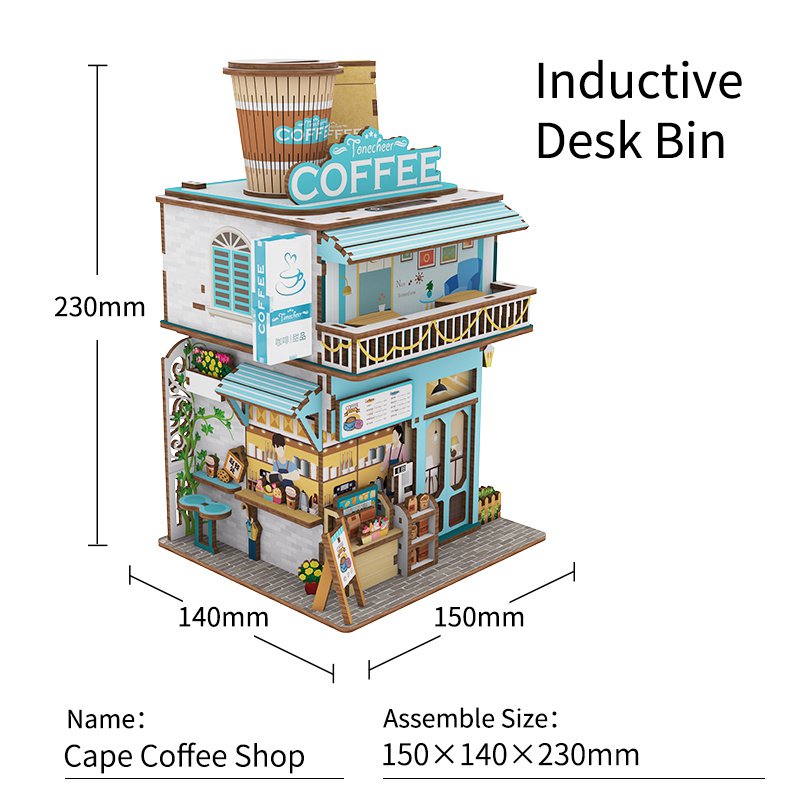 3D houten bureau organizer koffiehuis, 15 x 14 x 23 cm