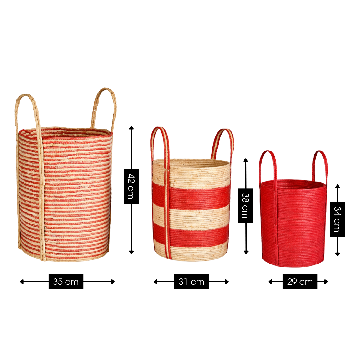 Brooklyn opbergmanden, set van 3, rood en lichtbruin