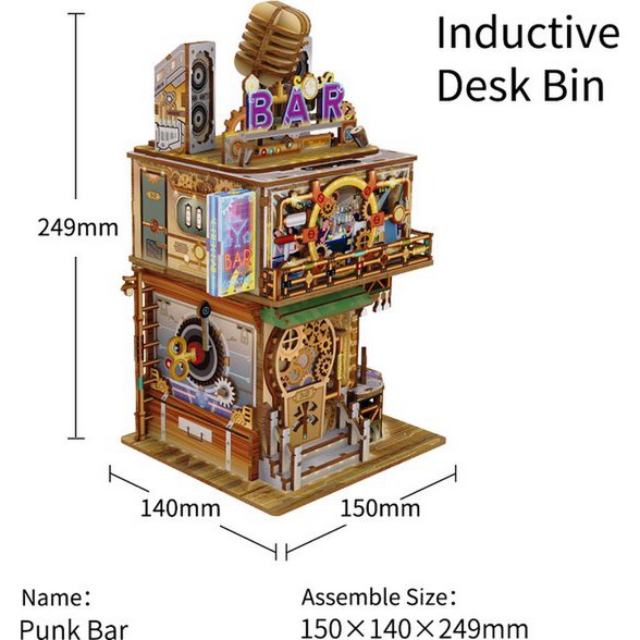 3D houten bouwpakket punk bar bureau organizer 15 × 14 × 25 cm – 161 stukjes