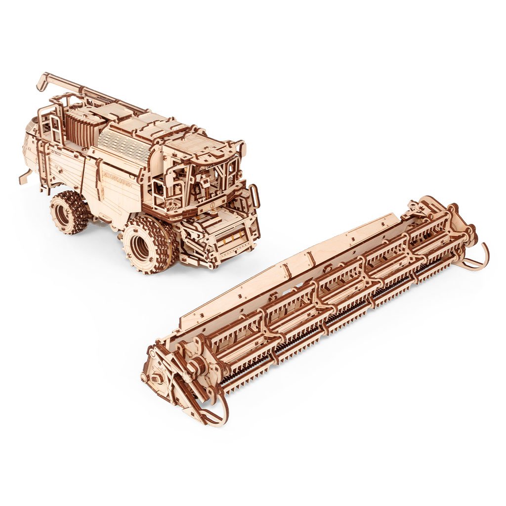 3D mechanische houten puzzel graan combine harvester, 52,7 × 45,8 × 18,7 cm – 864 stukjes