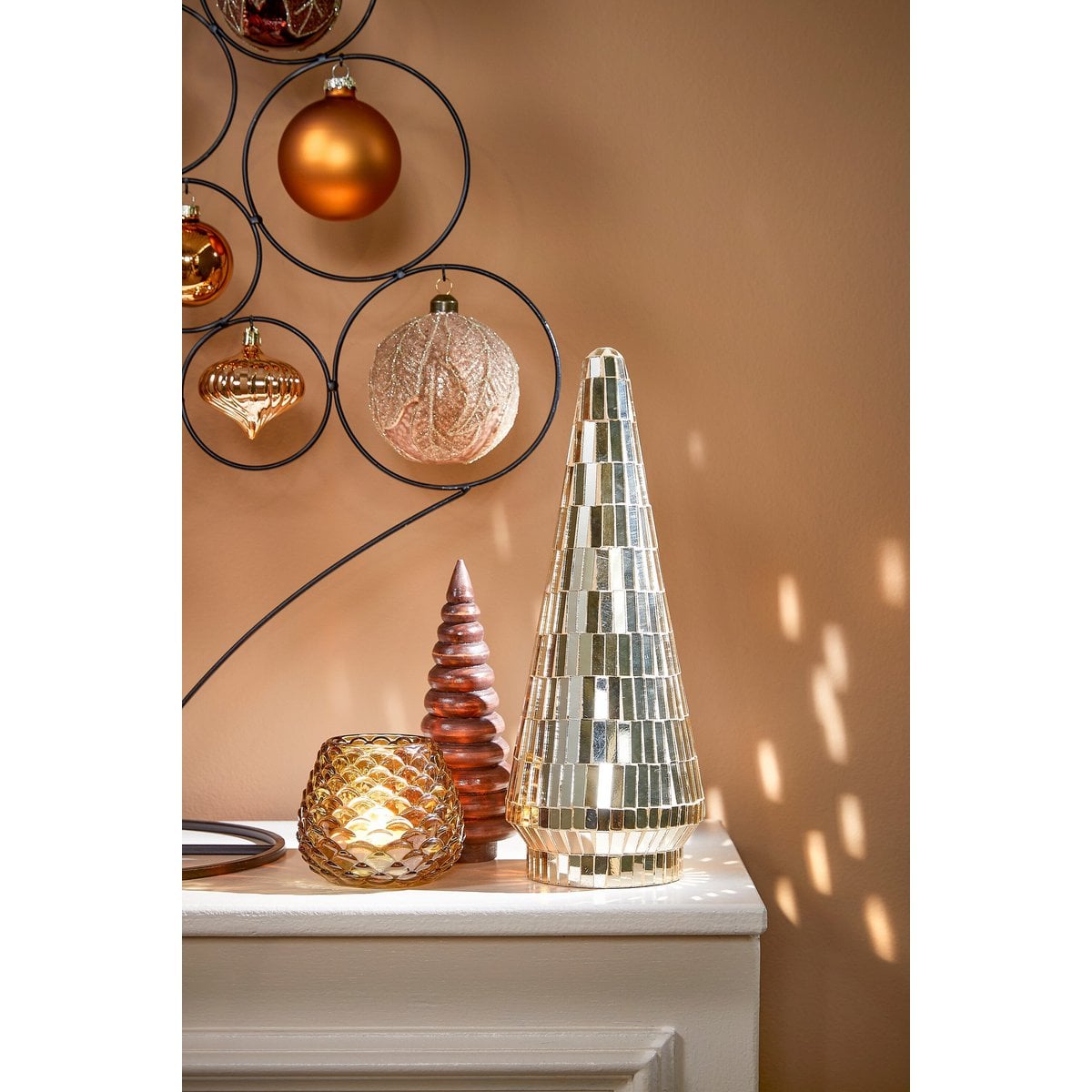 Decoratieve kerstboom met spiegelglas, goud, 33 cm