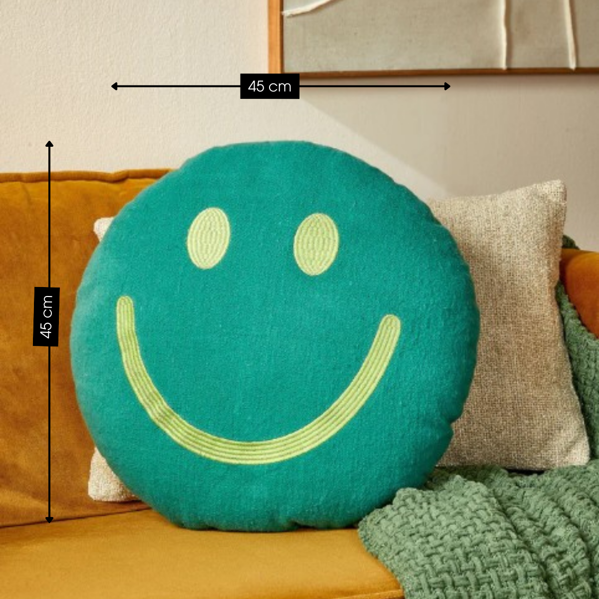 Sierkussen smiley groen rond, Ø45 cm