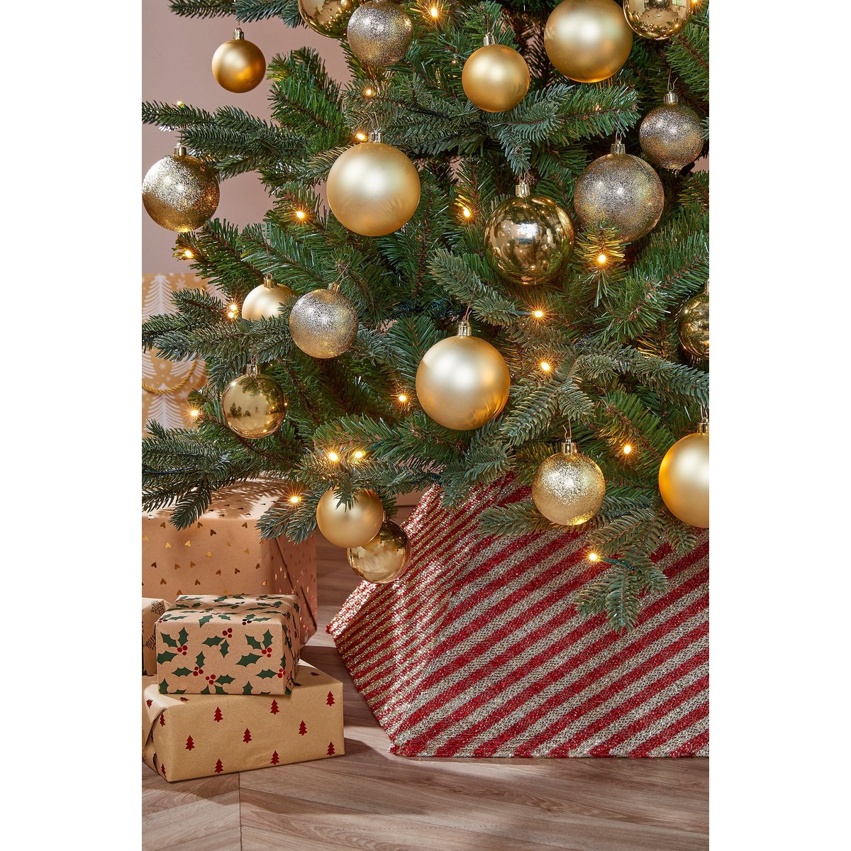 Rood-goudkleurige kerstboomrok met strepen, 50 × 50 × 30 cm