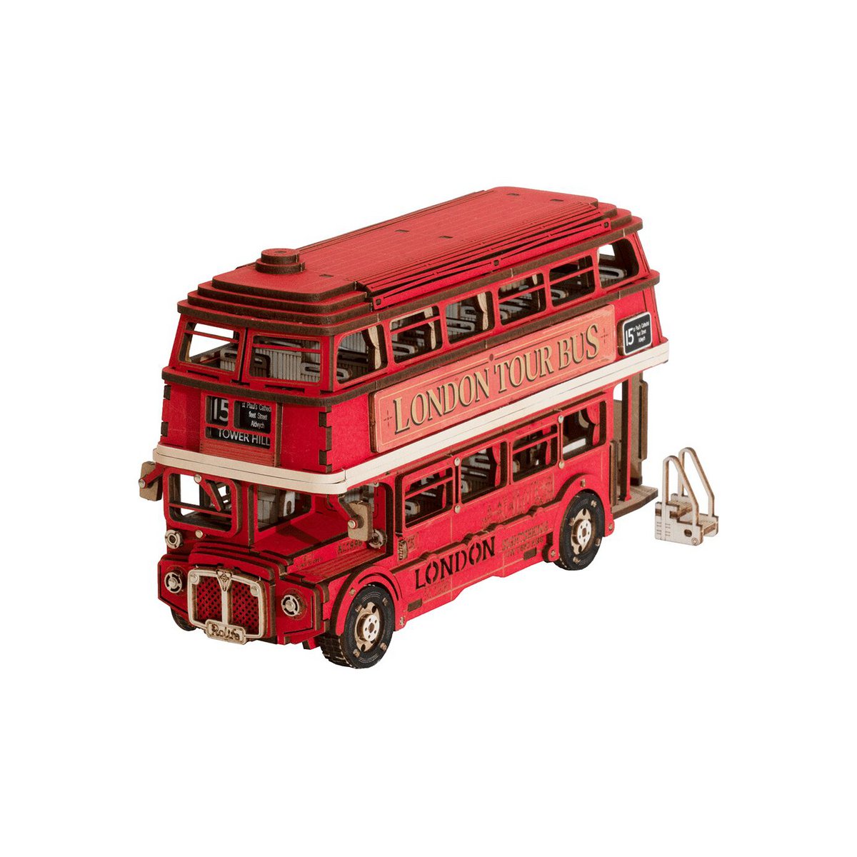 3D mechanische houten puzzel London tour bus 19,4 x 7,8 x 11,3 cm