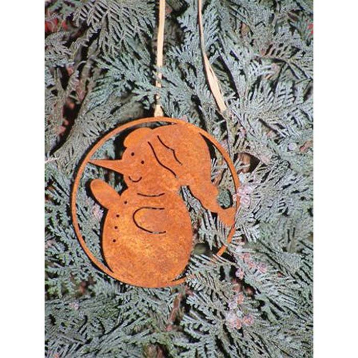 Roestmetalen hangdecoratie sneeuwpop, Ø 10 cm