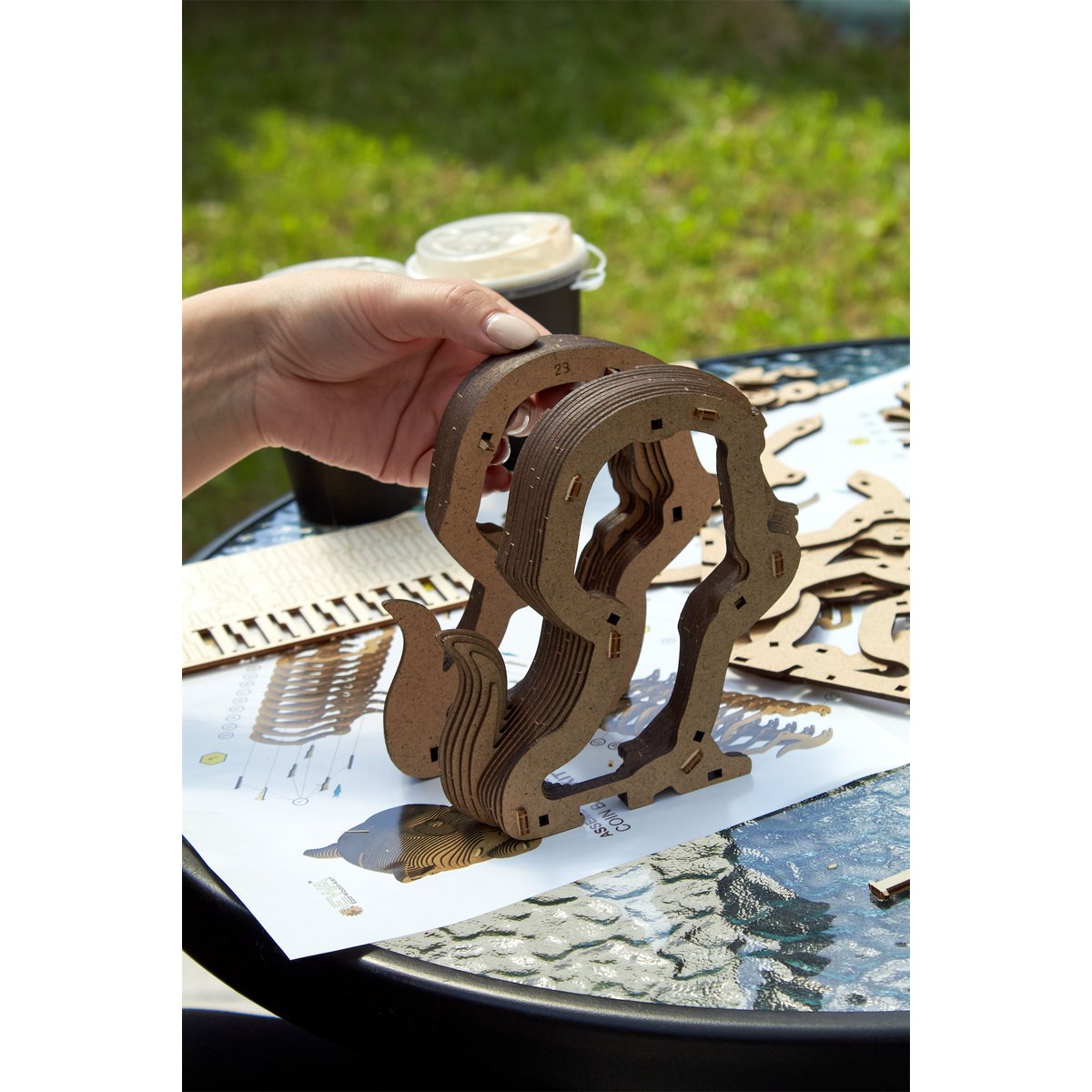 DIY houten spaarpot kat, 13,6 x 12,7 x 14,1 cm