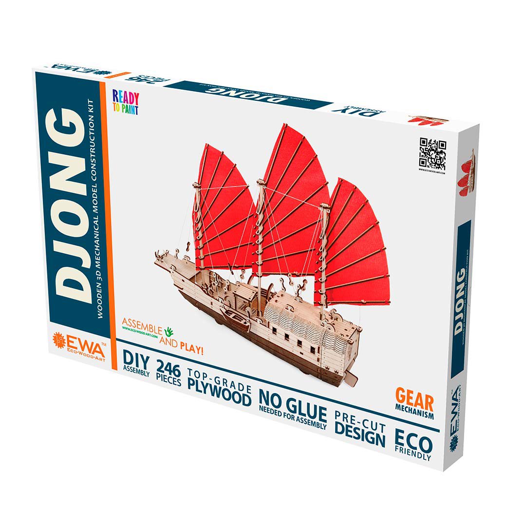3D mechanische houten puzzel Djong schip 38,5 × 16,5 × 46,2 cm – 246 stukjes