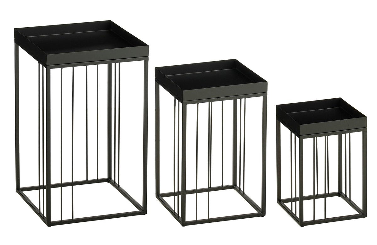 Zwarte bijzettafel set Beth compact - 3-delig