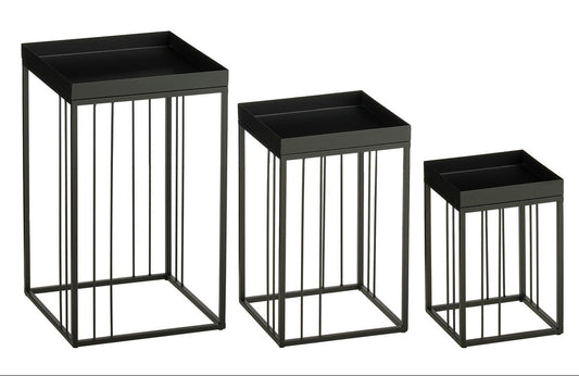 Zwarte bijzettafel set Beth compact - 3-delig