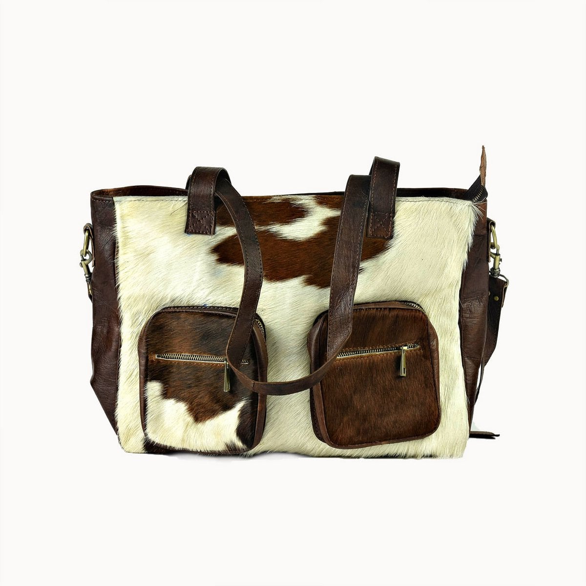 Bisou leren tas met koeienvacht, 40 × 10 × 30 cm