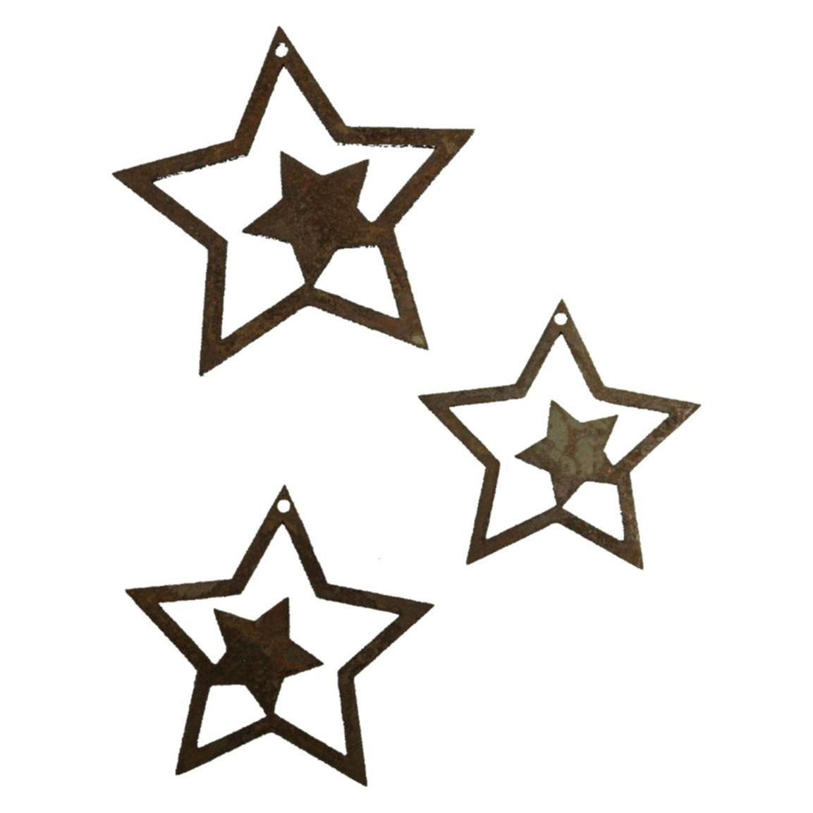 Roest metalen kerstman hanger met 3 sterren – decoratieset