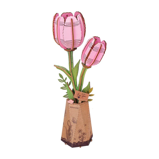 DIY houten roze tulp, 22,5 cm