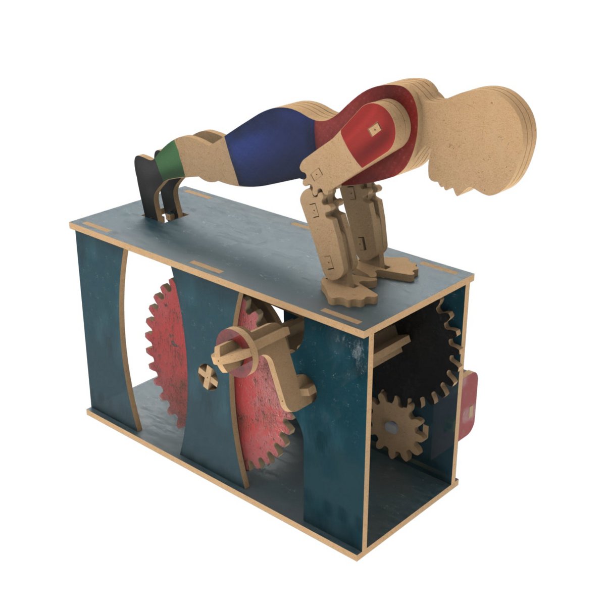 3D mechanische houten puzzel push-up model 18 × 11,5 × 15,5 cm – 47 stukjes