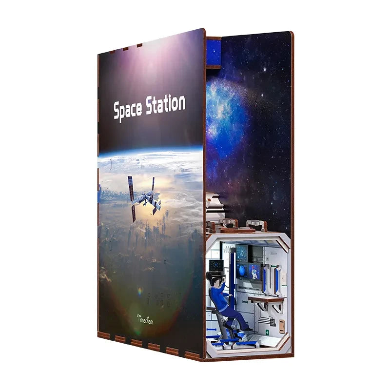 DIY book nook space station bookend, 24,5 cm