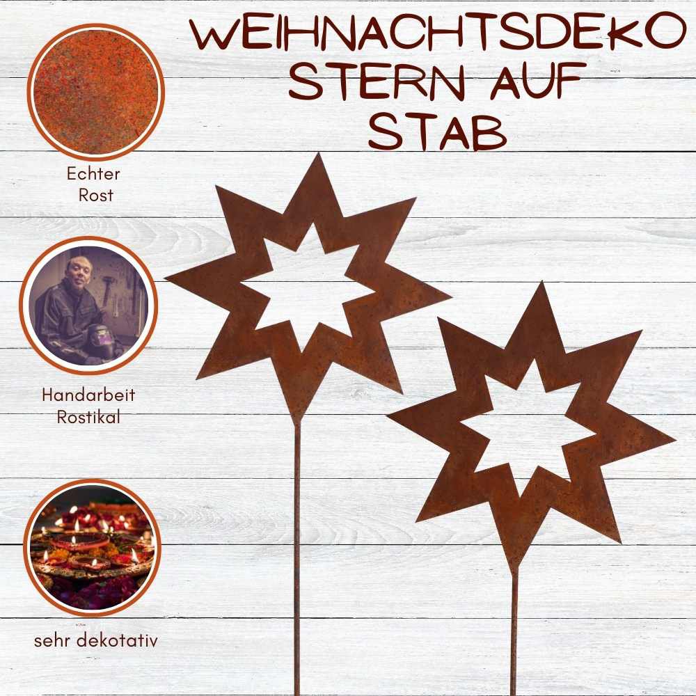 Gepatineerde Metalen Kerstster – Hangend of op Stang – Edelrost Look