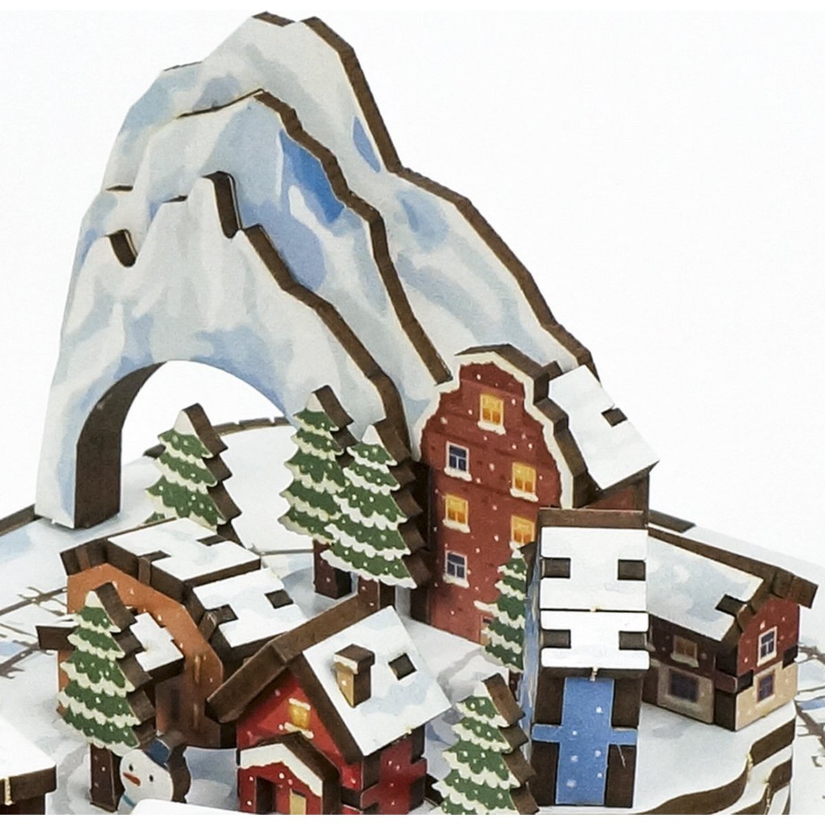 Houten muziekdoos 3D puzzel Snow Train, 14 cm