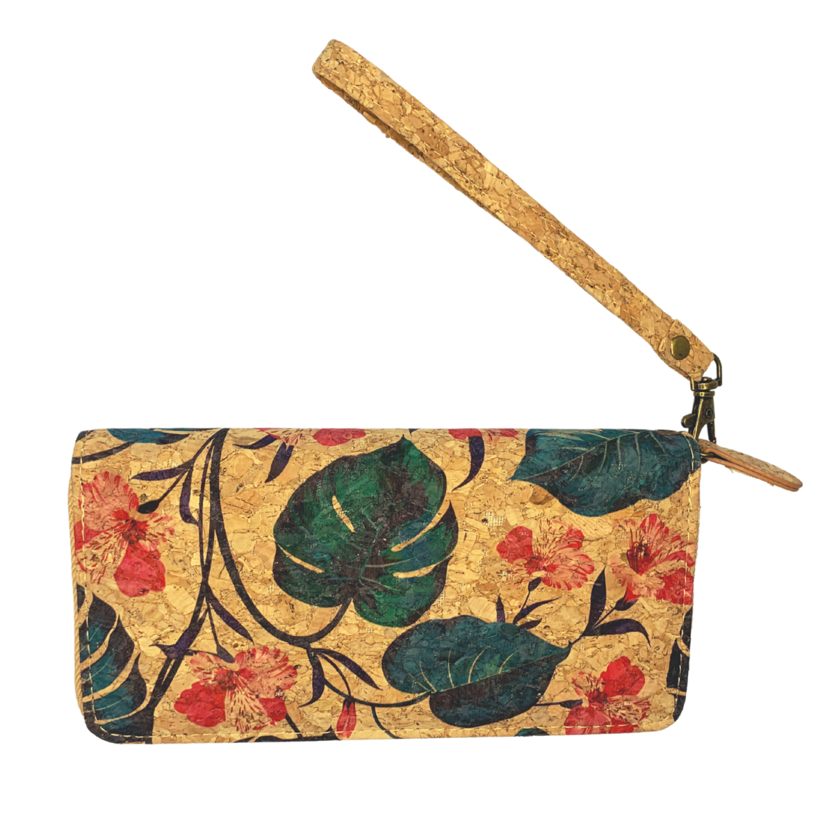 Kurken portemonnee met bloemenprint, 19 x 10 x 2,5 cm