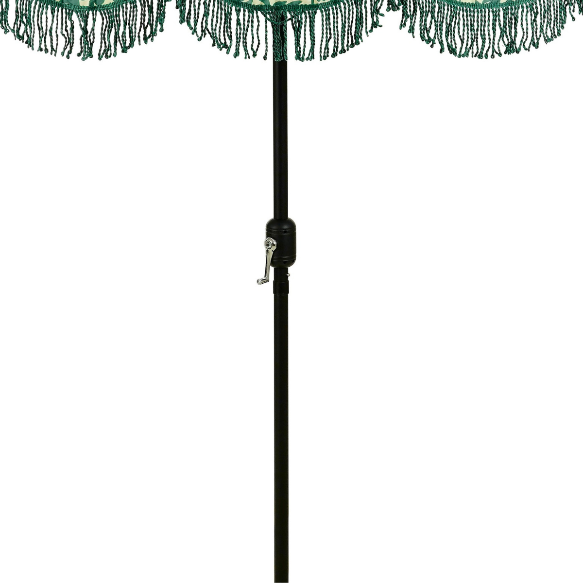 Donkergroene parasol met bloemenprint en franjes Ø235 cm