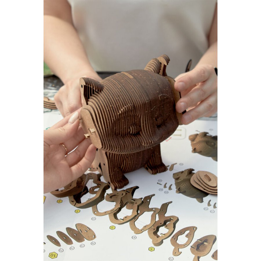 DIY houten spaarpot kat, 13,6 x 12,7 x 14,1 cm