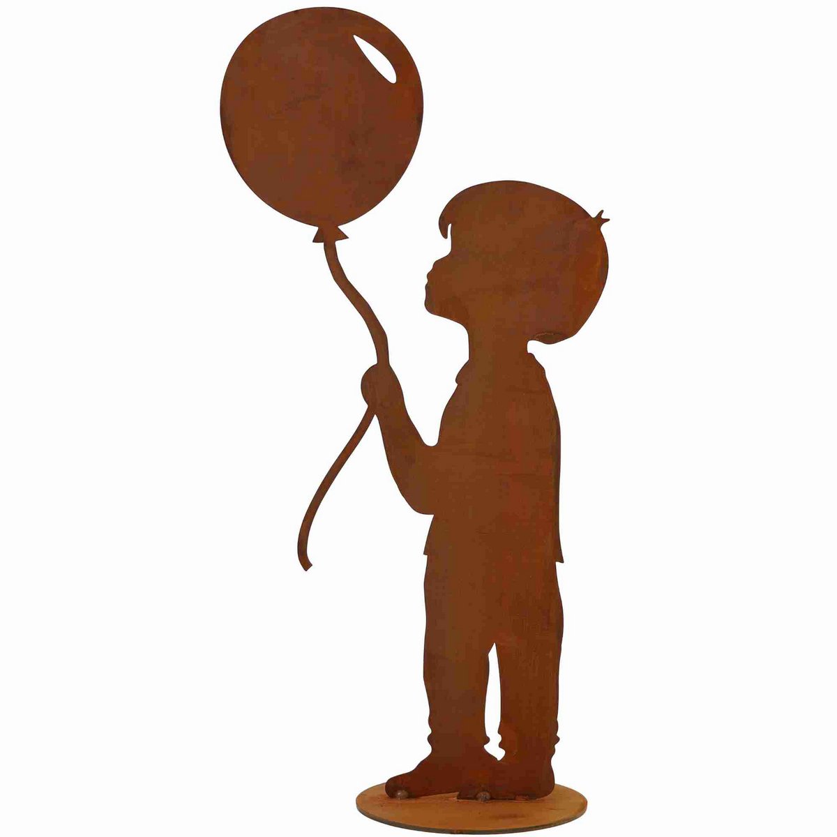 Roestmetalen jongen met ballon, 52 cm
