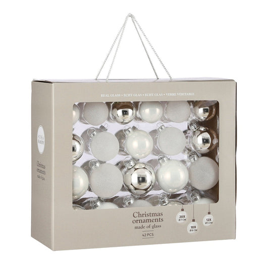 Witte glazen kerstballen, set 42 stuks