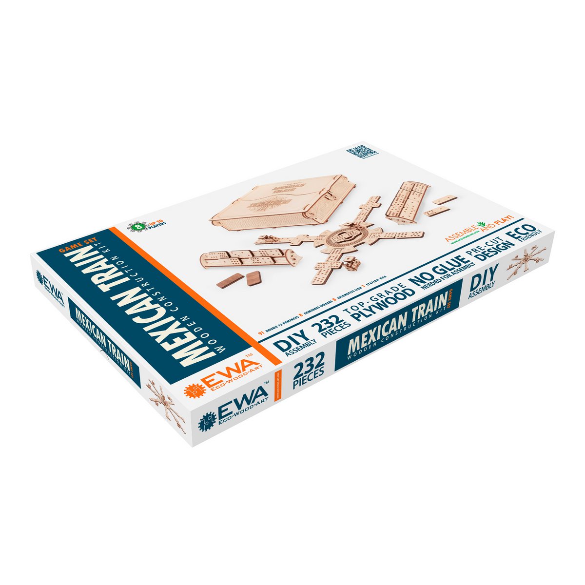 Houten mechanische puzzel Mexican Train domino, 232 stukjes, 25,3 x 24,8 x 7,3 cm