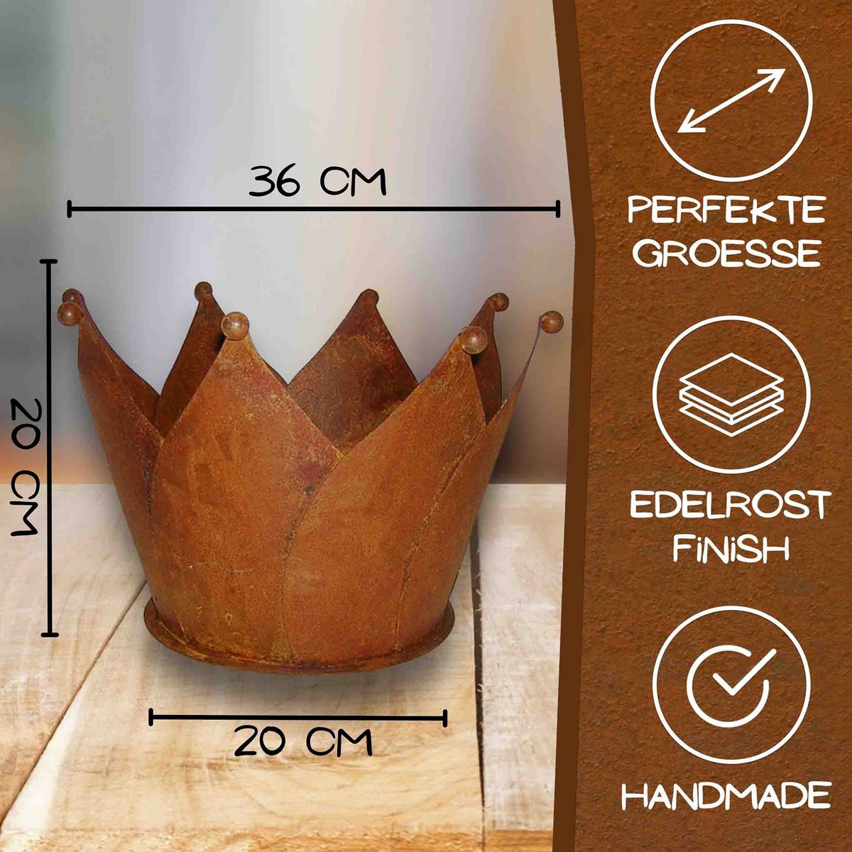 Roestkroon voor planten en decoratie, 20 x 36 cm