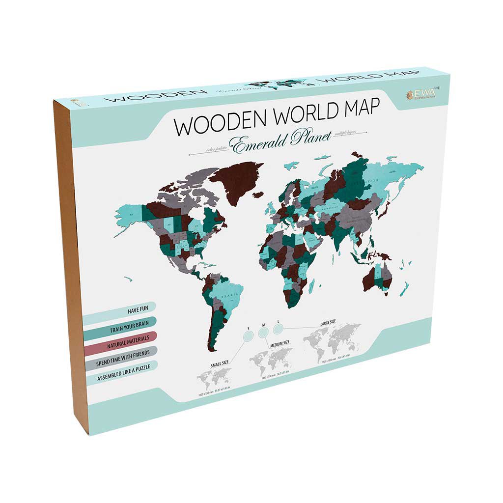Houten wandpuzzel wereldkaart gekleurd L, 192 x 105 cm