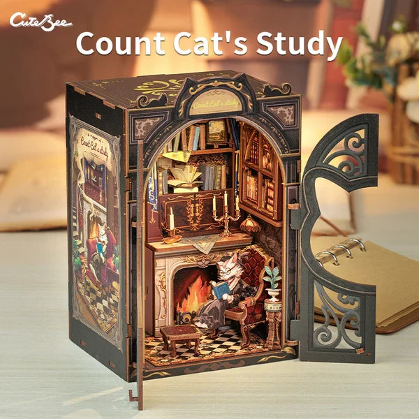 Count Cat's Study book nook, 11,8 × 10 × 17 cm
