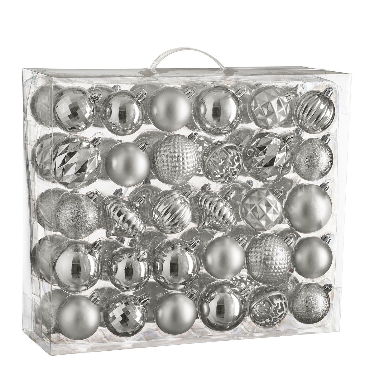 Zilverkleurige kerstballen set, onbreekbaar, 60 stuks Ø 7 cm
