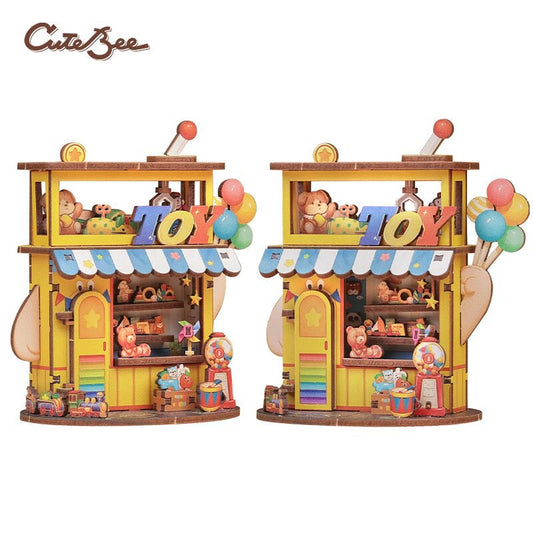 3D houten miniatuur speelgoedwinkel, 9,8 x 6,5 x 10,5 cm