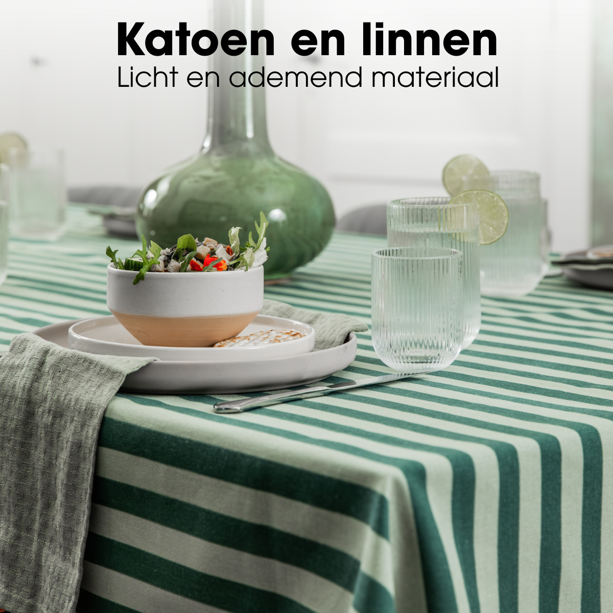 Mica Decorations tafelkleed groen gestreept katoen 250 × 140 cm