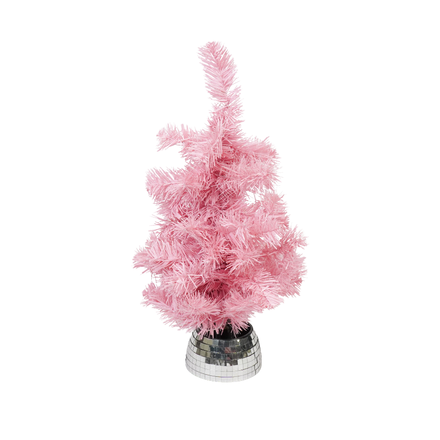 Roze kerstboom met verlichting en discovoet, 50 cm